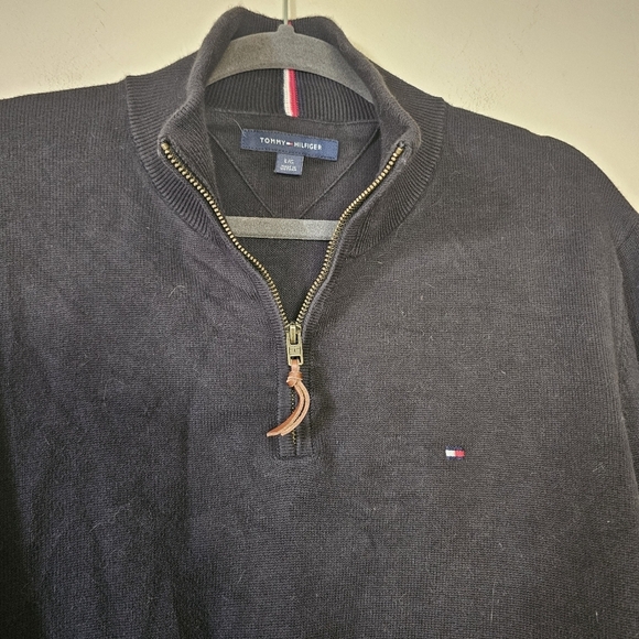 Tommy Hilfiger Black Sweater Collared Quarter Zip Size Large - Picture 3 of 7